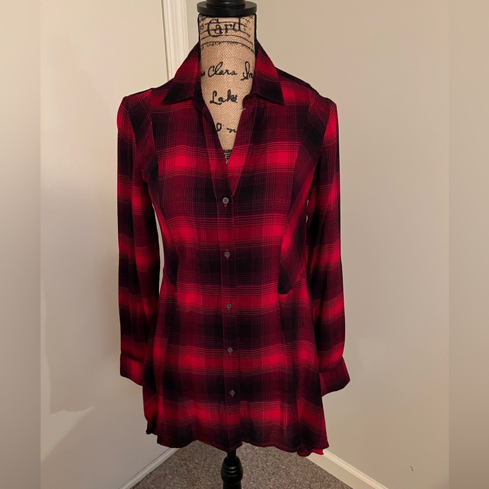 Vintage American Plaid Flannel Long Length Top Size Small